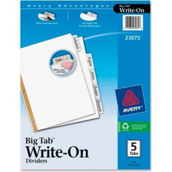 Avery Dennison Avery Big Tab Write-On Divider with Erasable Laminated Tab/5 Tabs, White/White 23075